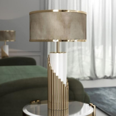 Fabric Cylinder Task Lighting Modernism 1 Bulb Gold Night Table Lamp for Bedside