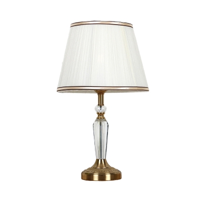 Flare Fabric Desk Light Modern 1 Head White Table Lamp with Brass Carved Metal Base