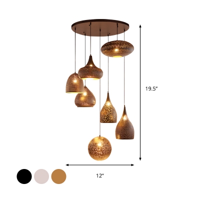 Geometric Restaurant Cluster Pendant Traditional Metal 7 Bulbs Black/Silver/Brass Suspension Light