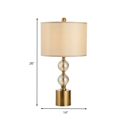 Gold Cylinder Task Lighting Modernist 1 Bulb Fabric Reading Lamp with Metal Base