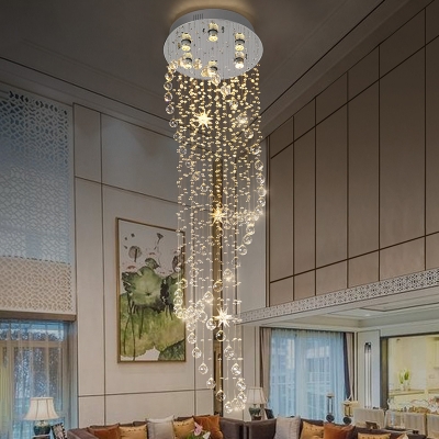 Hand-Cut Crystal Cascade Cluster Pendant Modern 6 Bulbs Silver LED Hanging Light for Living Room