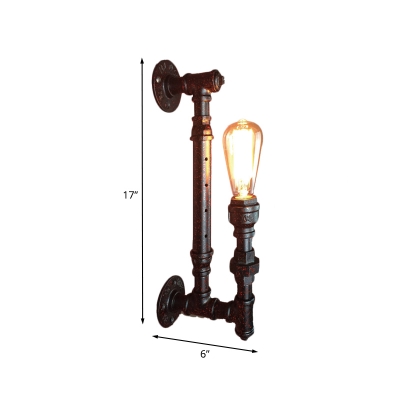 Iron Black Wall Sconce Light Pencil Pipe Arm 1 Head Antiqued Wall Mounted Lamp Fixture
