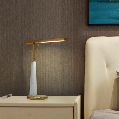 LED Bedside Desk Light Modernism Brass Nightstand Lamp with Straight Metal Shade