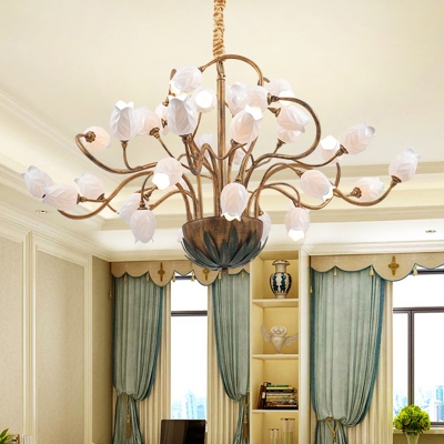 Metal Blossom Chandelier Light Fixture Pastoral Style 36 Lights Bedroom LED Ceiling Pendant in Brass