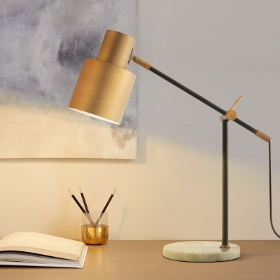 Metal Cylindrical Desk Light Modern 1 Bulb Table Lamp in Brass with Rotating Node