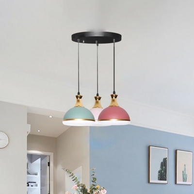 Metal Dome Down Lighting Modern Nordic Style 3 Heads Cluster Pendant Lamp in Black