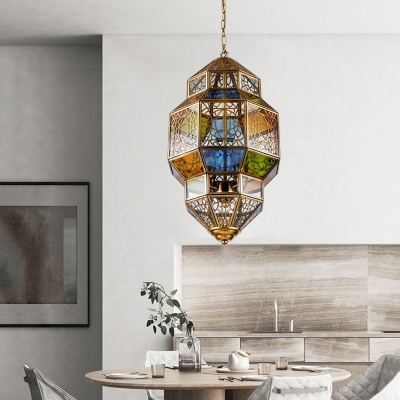 Metal Lantern Chandelier Pendant Light Traditional 3 Bulbs Restaurant Hanging Lamp in Brass