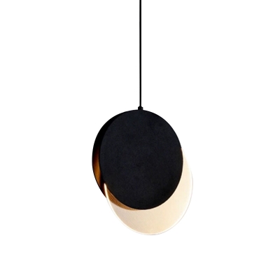 Metal Round Hanging Lamp Modern LED Ceiling Pendant Light in Black with New-Moon Design