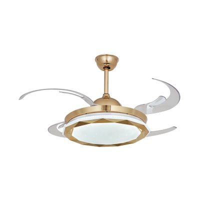 Modern Geometric Ceiling Fan Lighting LED Metal Semi Flush Lamp in Gold with 8 Blades, 42