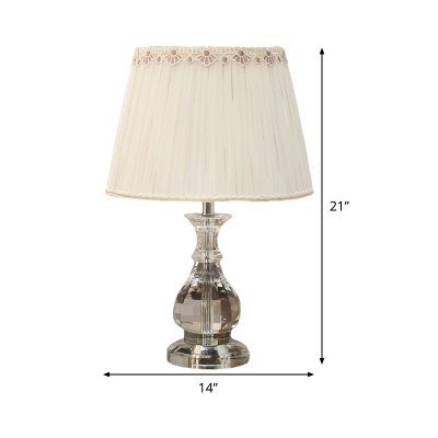 Modernist Gourd Fabric Task Lighting Beveled Crystal 1 Bulb Night Table Lamp in Beige