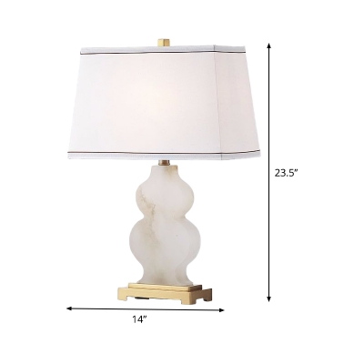 Pagoda Table Light Contemporary Fabric 1 Head White Desk Lamp with Gourd Marble Base