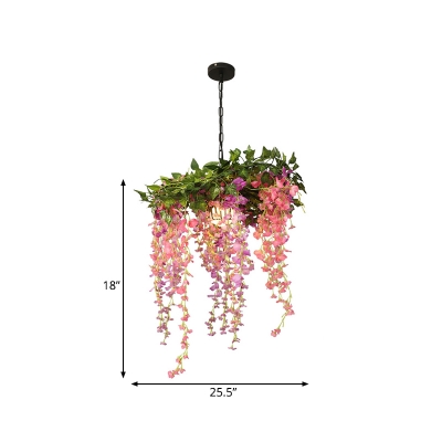 Pink 1 Bulb Drop Pendant Industrial Metal Floral LED Hanging Ceiling Light for Restaurant