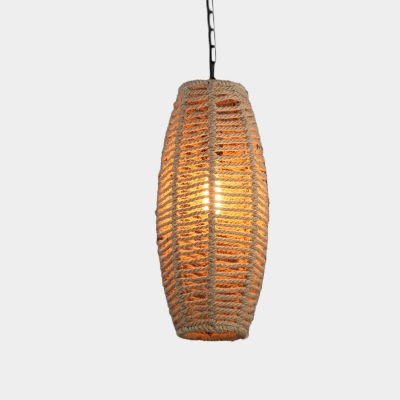 Rope Beige Suspension Light Fish-Basket 1 Head Countryside Pendant Lamp Fixture for Bar