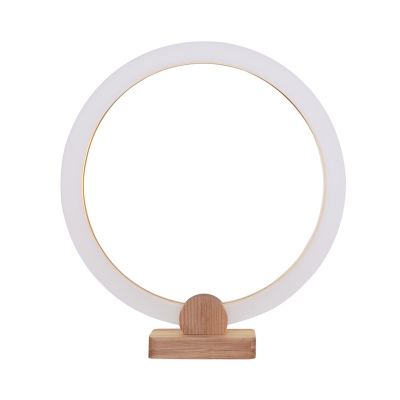 Round Acrylic Task Lighting Contemporary LED Wood Night Table Lamp with Wood Base