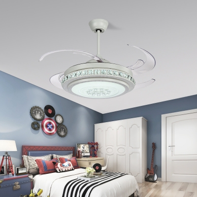 Round Bedroom 4-Blade Ceiling Fan Light Modern Acrylic 48