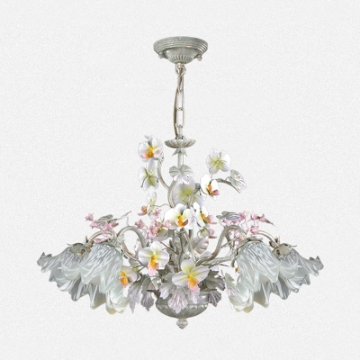 Scalloped Living Room Ceiling Chandelier Pastoral Metal 5 Heads White and Gray Hanging Light Fixture