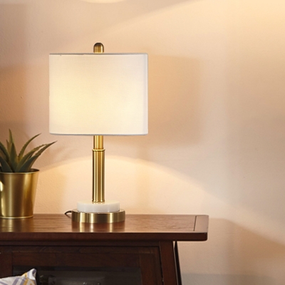 Shaded Reading Light Modern Fabric 1 Bulb Nightstand Lamp in White for Living Room