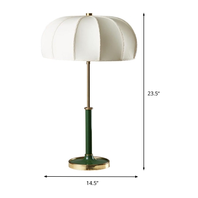 Shaded Table Lamp Nordic Fabric 1 Head Task Light in White/Green with Round Metal Base