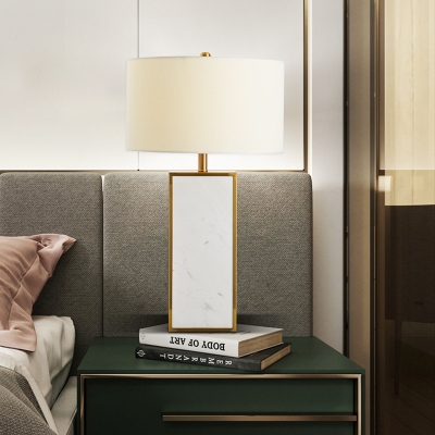Straight Sided Shade Reading Light Modern Fabric 1 Bulb Night Table Lamp in White