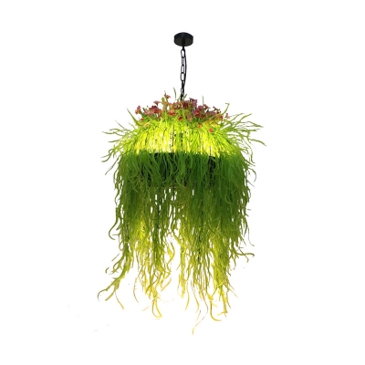 Vintage Seaweed Drop Pendant 1 Light Metal LED Hanging Light Kit in Green for Restaurant