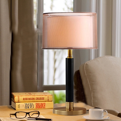 1 Bulb Study Nightstand Lamp Modern Gold Reading Book Light with Drum Fabric Shade