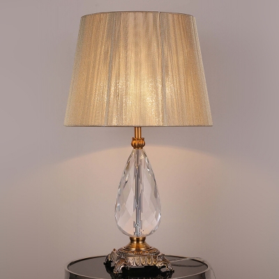 1 Bulb Teardrop Task Lighting Modernism Faceted Crystal Nightstand Lamp in Beige