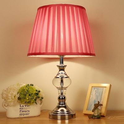 1 Head Bedside Table Lamp Modernist Rose Red Task Light with Pleated Fabric Shade