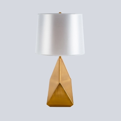 1 Head Conical Table Lamp Modern Fabric Desk Light in White with Gold Geometric Metal Base