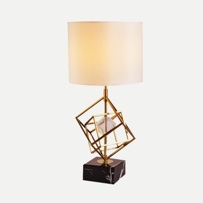 1 Head Drum Table Light Modernism Fabric Small Desk Lamp in Gold with Marble Base