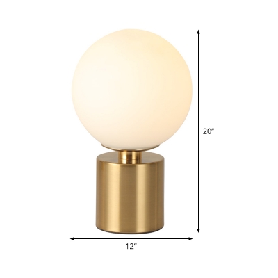 1 Head Global Desk Light Modern Milk Glass Night Table Lamp in Gold with Metal Base