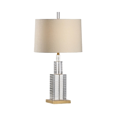 1 Head Rectangle Reading Light Modern Hand-Cut Crystal Night Table Lamp in Beige