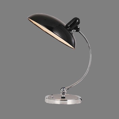 1 Head Saucer Nightstand Lamp Modernist Metal Task Lighting in Black with Curved Arm