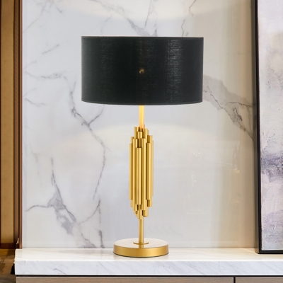 1 Head Study Nightstand Lamp Modernism Black Task Lighting with Drum Fabric Shade