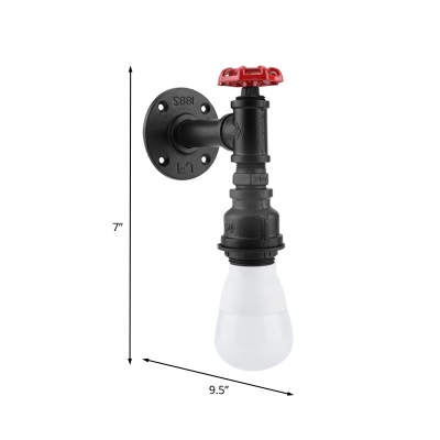 1 Light Exposed Bulb Sconce Industrial Black Finish Metallic Wall-Mount Lamp with Water Valve Handle