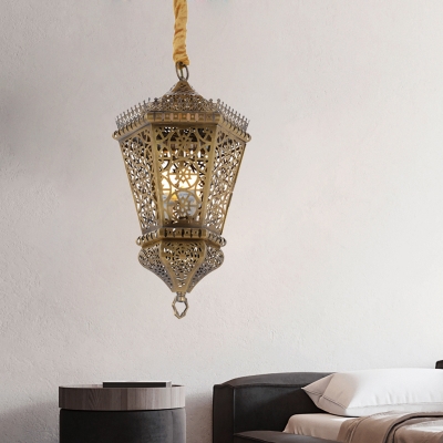 1 Light Lantern Hanging Lamp Arabic Brass Metal Pendant Ceiling Light for Restaurant