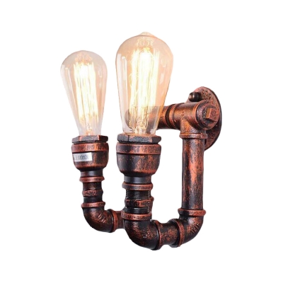 2 Bulbs Wall Light Fixture Industrial Water Pipe Metallic Wall Sconce Lamp in Copper
