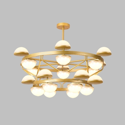 24 Bulbs Living Room Hanging Light Modernist Gold Chandelier with Semicircle White Glass Shade