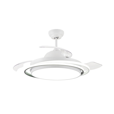 3-Blade Metallic White Hanging Fan Light Circular LED Contemporary Semi Flush Mount Lamp with Remote Control, 36
