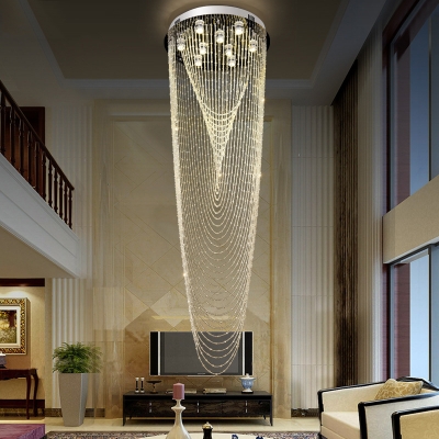 9 Bulbs Hall Cluster Pendant Contemporary Silver LED Ceiling Light with Bead Faceted Crystal Shade