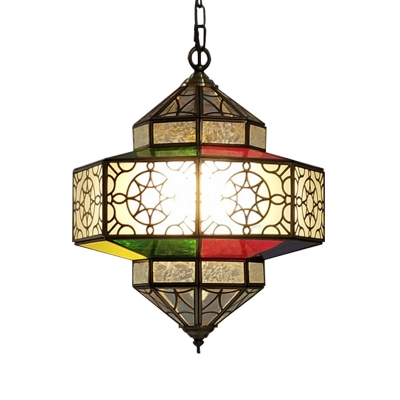 Arabian Lantern Hanging Chandelier 3 Heads Metal Suspended Lighting Fixture in Brass