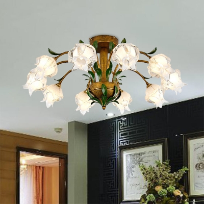 Bloom Metal Ceiling Light Country 6/8/10 Bulbs Living Room LED Semi Flush Mount Lighting in Brass
