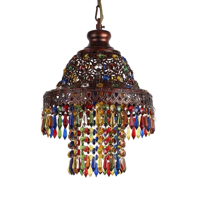 Carved Pendant Lighting Traditional Metal 1 Bulb Ceiling Suspension Lamp in Copper