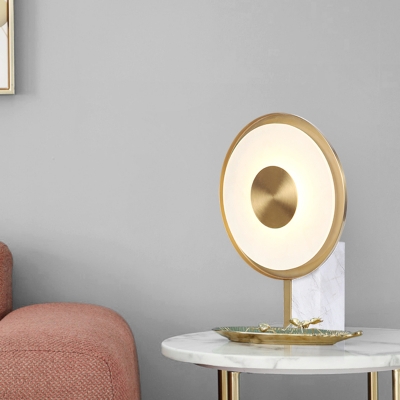 Circular Desk Light Modern Frosted Glass LED Gold Task Lighting with Rectangle Marble Base