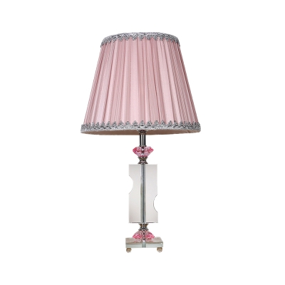 Conical Shade Desk Light Modernism Fabric 1 Head Pink Night Table Lamp for Bedroom