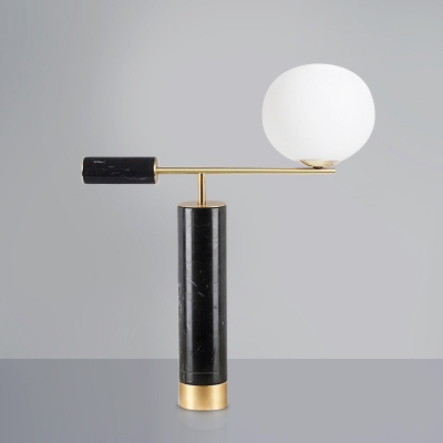 Contemporary 1 Bulb Task Lighting Black Oblong Small Desk Lamp with Milk Glass Glass
