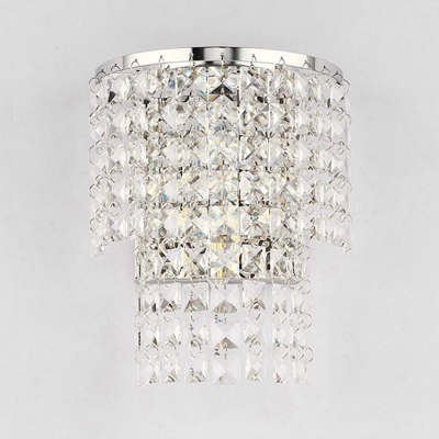 Contemporary Drum Wall Light Clear Crystal Chrome/Gold LED Sconce Light for Hotel Stair Hallway