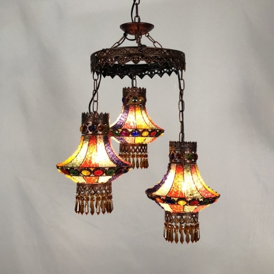 Copper Lantern Chandelier Lamp Art Deco Metal 3/4 Bulbs Restaurant Hanging Light Fixture