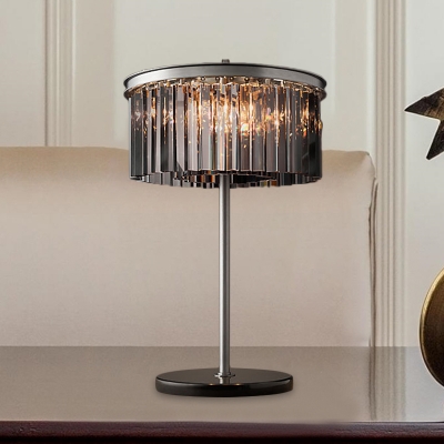 Cylinder Living Room Desk Lamp Smoke/Chrome Crystal LED Contemporary Reading Book Light