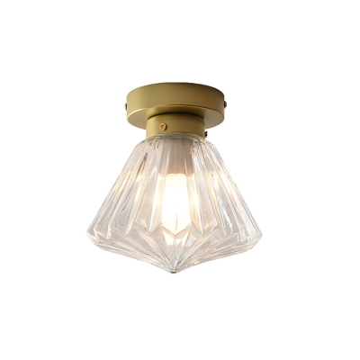 Diamond Flushmount Lighting Modernist Clear Prismatic Glass 1 Head Brass Flush Mount Lamp
