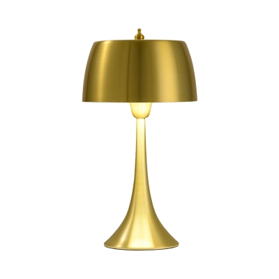 Drum Task Lighting Contemporary Metal 1 Bulb Night Table Lamp in Gold with Trumpet Base
